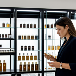 Modern Perfumery Curator**

A stylish, professional woman in appropriate business attire, standing in a well-lit, modern perfumery in Lisbon. She is carefully arranging a selection of perfume bottles. Background features sleek shelves displaying various fragrance brands. "Safe for work," "appropriate content," "fully clothed," "professional," perfect anatomy, correct proportions, natural pose, well-formed hands, proper finger count, natural body proportions, high quality, professional photography, modern aesthetic.

**