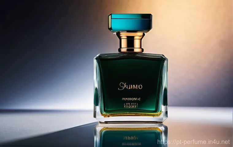 향수 산업 전망 - "A sophisticated and futuristic perfumery lab, bathed in a gentle, ambient glow of blue and white li...