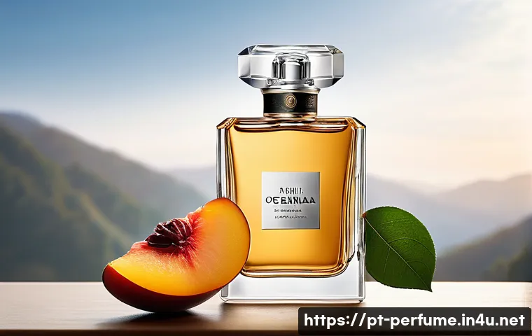 향수 시향 팁 - A sophisticated perfume bottle surrounded by natural elements representing the main fragrance famili...