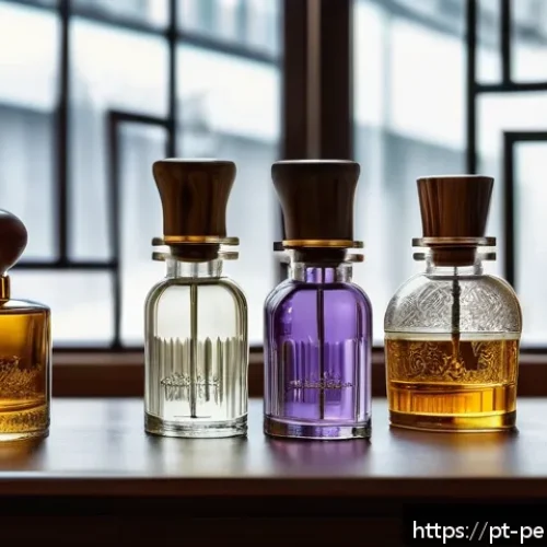 향수의 변화 과정 - A luxurious, modern perfume laboratory blending traditional and contemporary elements: elegant glass...