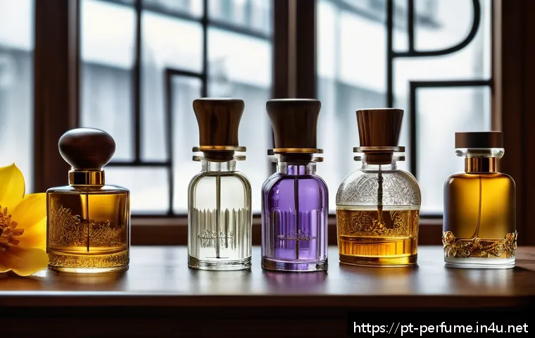 향수의 변화 과정 - A luxurious, modern perfume laboratory blending traditional and contemporary elements: elegant glass...