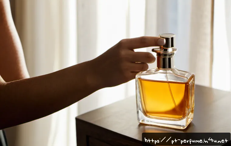 Home 17 향수의 활용법 - Photorealistic close-up of a stylish Portuguese woman in a bright Lisbon apartment gently applying p...