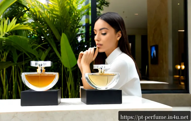 향수 브랜드 마케팅 - Photorealistic luxury perfume brand marketing scene in a sunlit boutique in São Paulo, elegant unbra...